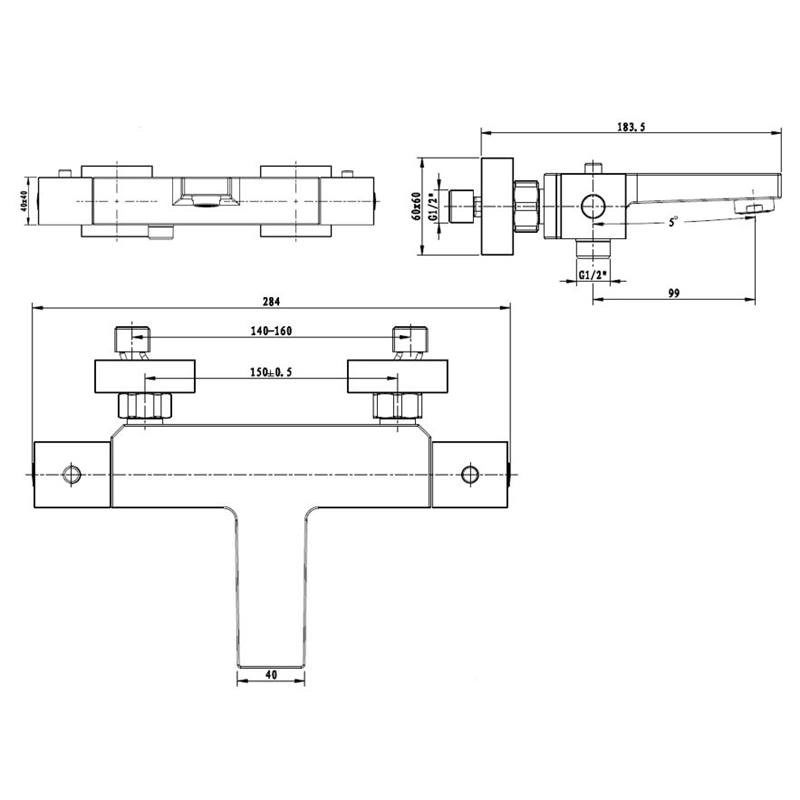 Optima Bateria termostática cuadrada de bañera 222H