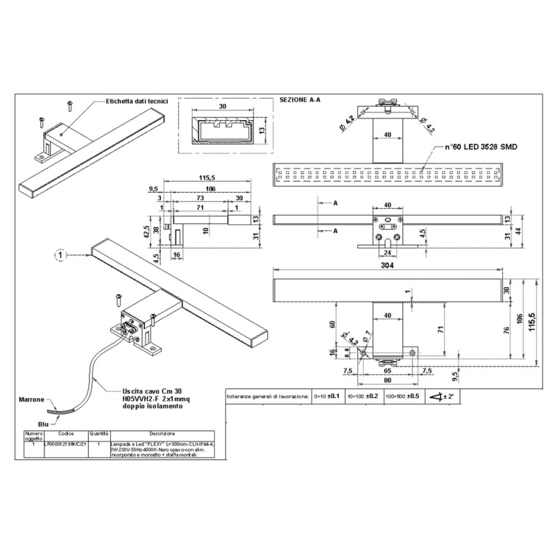 SDZ Quadrat Aplique LED ABS 30cm Cromo IP44 4,9W 6000K