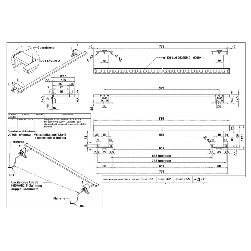 SDZ Quadrat Aplique Chrome 80cm LED Aluminio IP44 9,6W 6000K