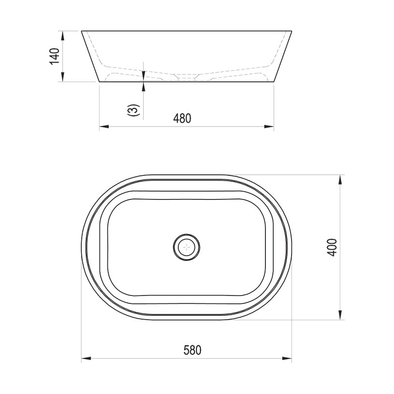 Lavabo Ravak de sobrencimera Solo 58x40