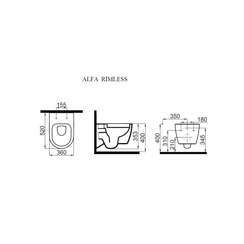 Conjunto Inodoro Alfa Negro Mate Suspendido C/Asiento y tapa softclose Glacera