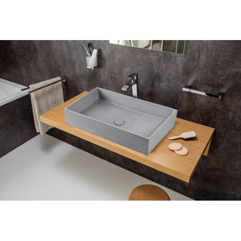 Naturel Lavabo Sobrencimera Cemento Antracita Rectangular CEM6437A 64x36,5x14 Sin Rebosadero