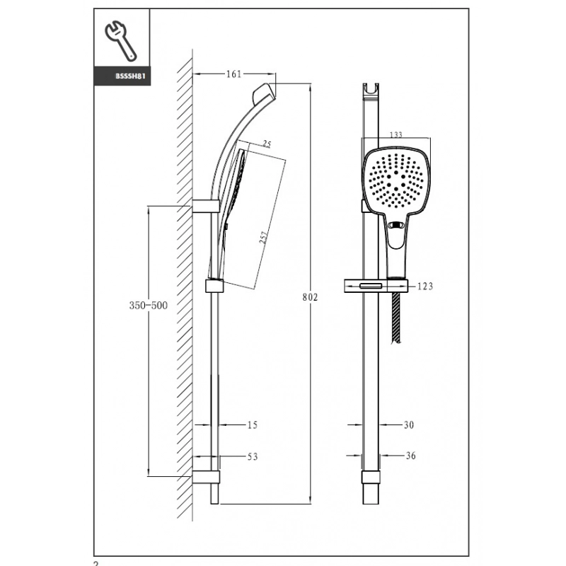 Optima Set de ducha redondo de 90 cm con 2 soportes y teleducha de 3 funciones  BSSSK81