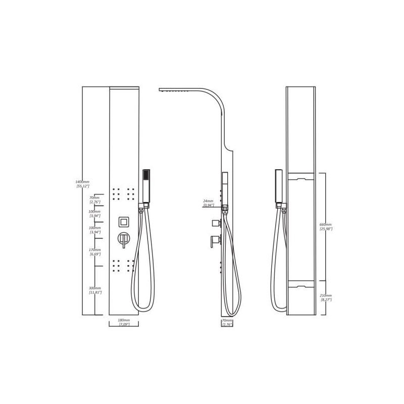 Columna de ducha Steelshower, Acero inox  3 funciones