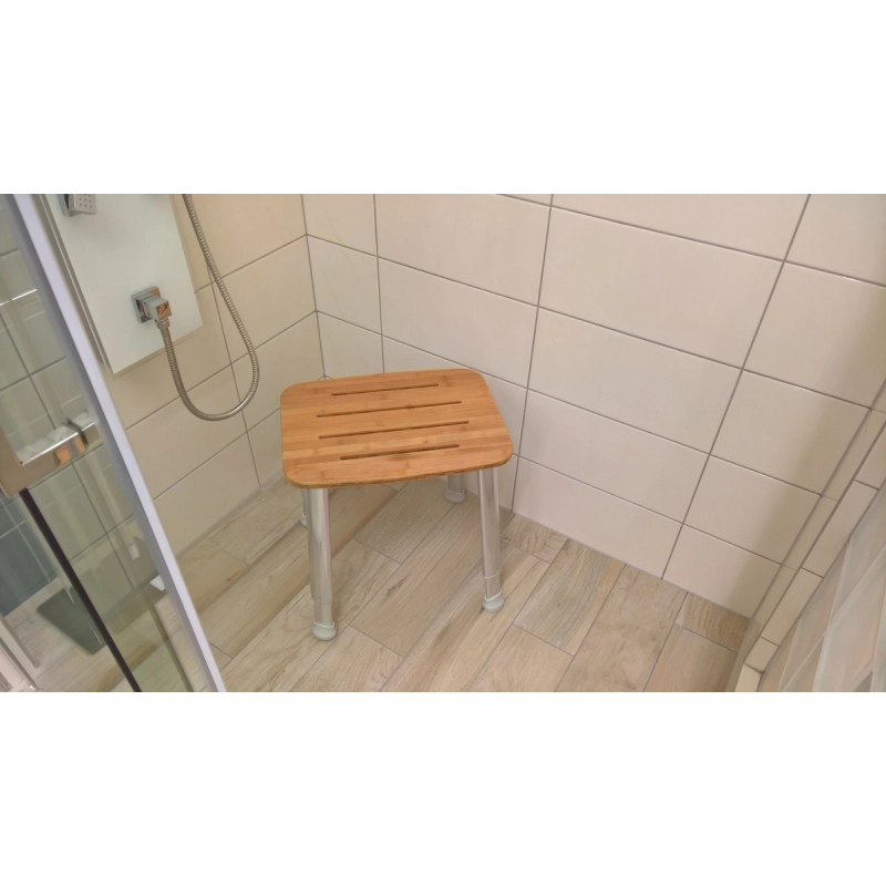 Asiento Ducha Bambu STOLWOOD con patas aluminio Anima