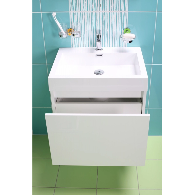 Naturel Verona Blanco 60x48x54 Cajón Extraible y Lavabo Cristal Marmol Incluido