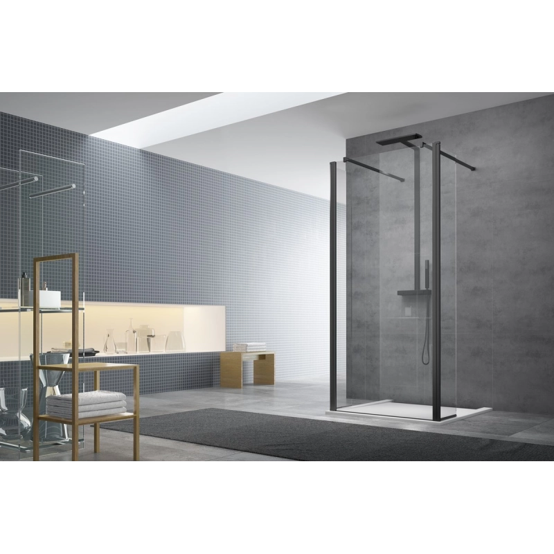 ANIMA WALK-IN ANIMA VIDRIO BATIENTE PERFIL NEGRO 180º SIKOWIROZC 35X200 EASYCLEAN