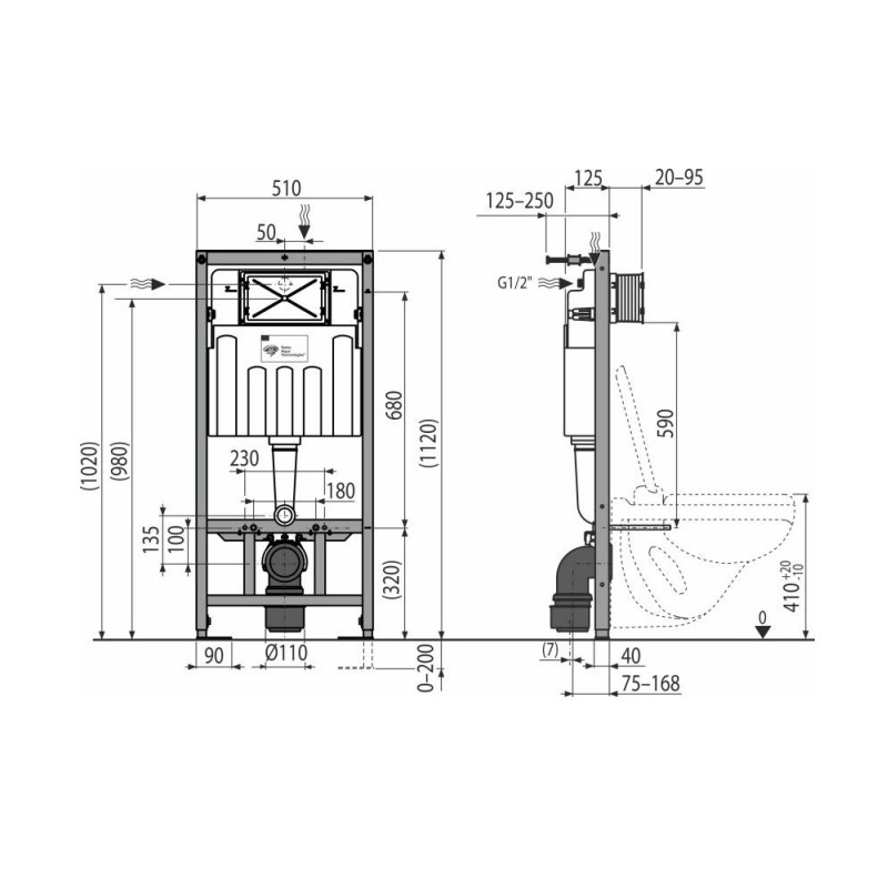 KIT CISTERNA EMPOTR. SAT WC con Pulsad.NEGR MAT.ALCATLME+ anclaje