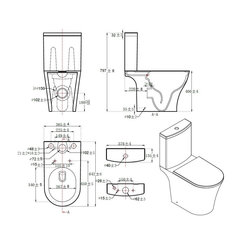 Swiss Aqua Technologies Inodoro Combi de suelo sin brida, con tapa «soft close»: llenado inferior (SATBRE030RREXVP)