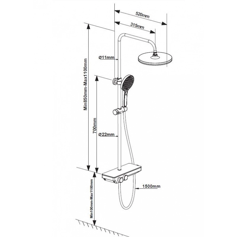 COLUMNA DUCHA TERMOSTATICA REPISA CRISTAL Y TELEDUCHA 3 FUNCIONES SATSSTPBCH DE SWISS AQUA TECHNOLOGIES