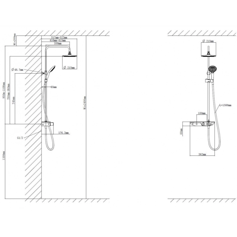 COLUMNA DUCHA TERMOSTATICA REPISA REDONDA Y FLEXO 3 FUNCIONES SATSSTKP DE SWISS AQUA TECHNOLOGIES