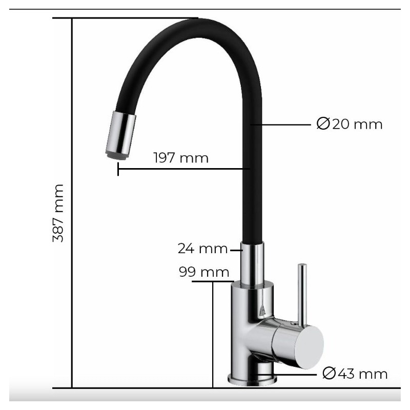 Grifo Fregadero Monomando S-LINE PRO Con Brazo De Silicona Negro/Chromo BSLPRO290B de Optima