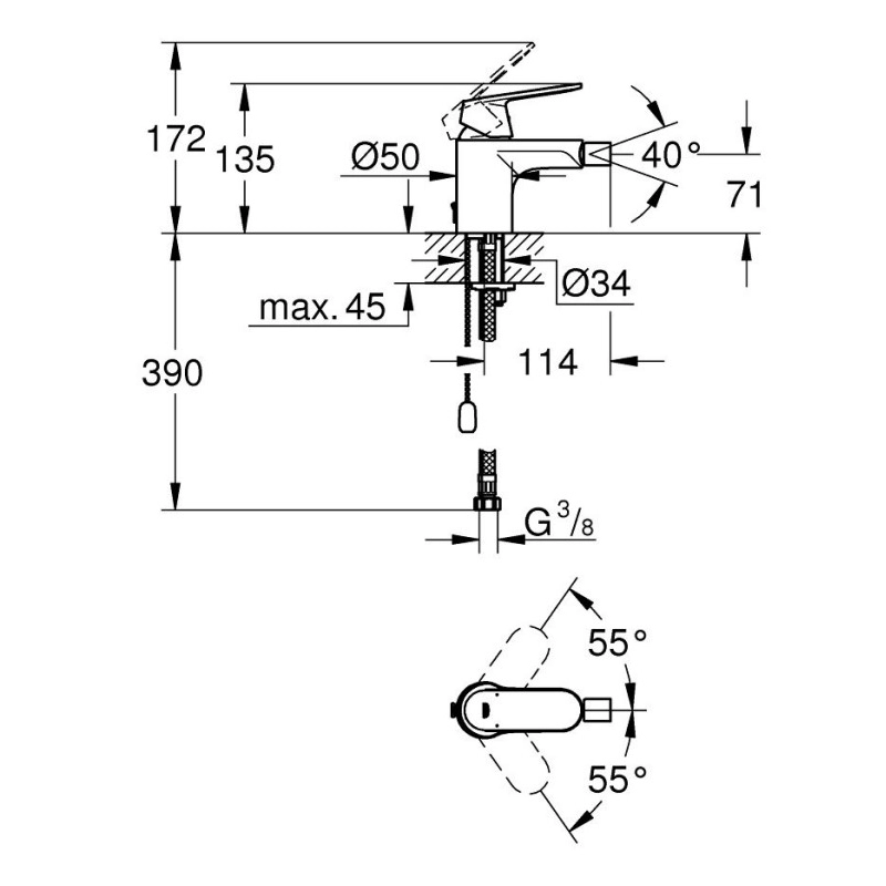 Grifo Monomando de Bidé Cromo Eurosmart Cosmopolitan 32840000 de Grohe