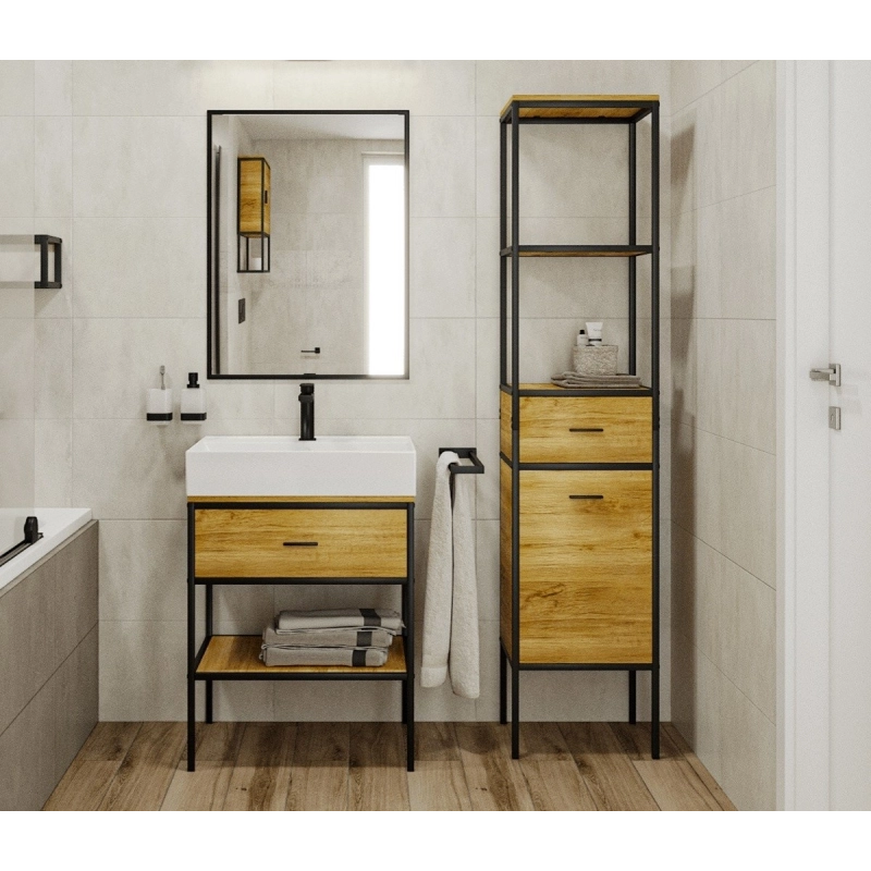 Mueble de Baño Sobre Encimera Blackframe 60X73X46 cm Arce Brillo y Metal Lacado Negro BFRAMEUMD de Naturel