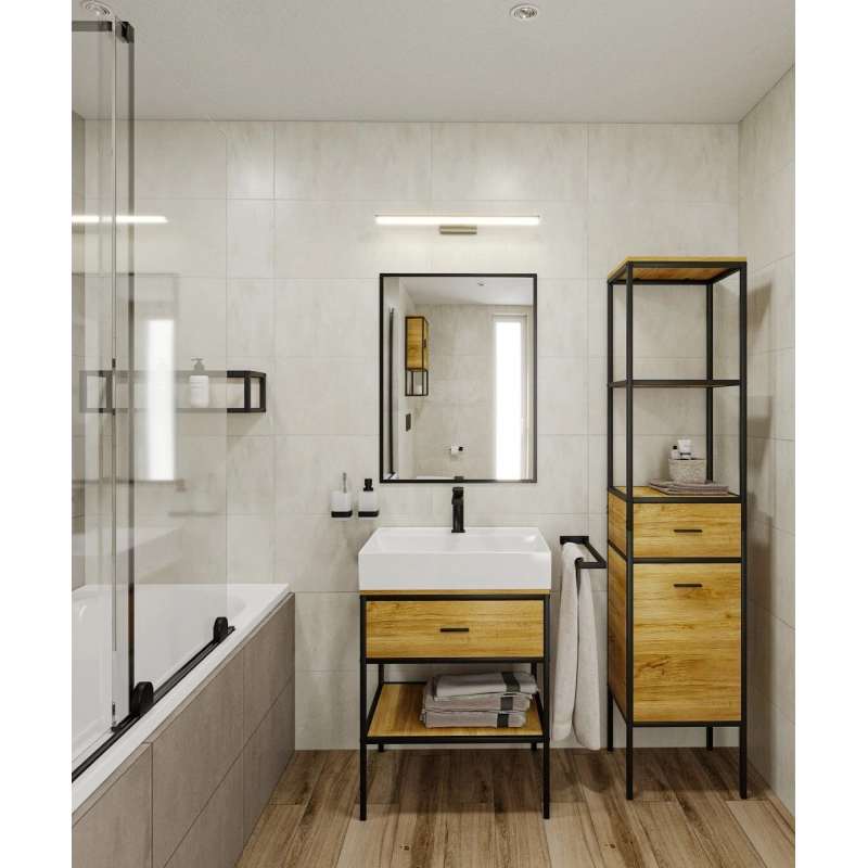 Mueble de Baño Bajo Encimera Blackframe 60X83X46 cm Arce Brillo y Metal Lacado Negro BFRAMEUMZ de Naturel