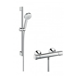 Set de Ducha Termostático con Barra y Flexo de Ducha Cromo/ Blanco 27030400 Crometta 100 de Hansgrohe