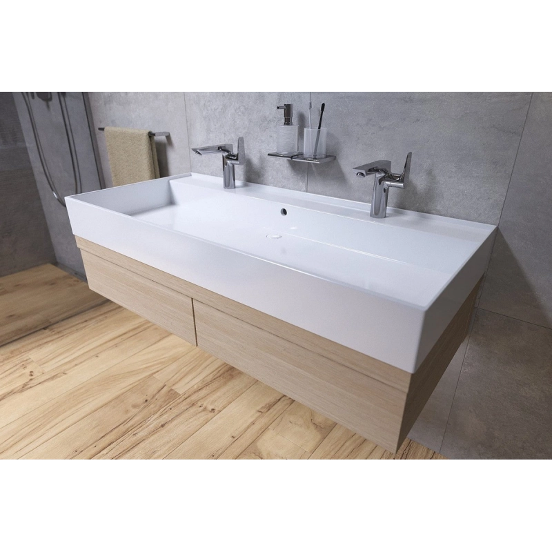 Lavabo INFINITIO Blanco Brillo 121,4x46,9x12 con dos agujeros para grifos SATINF12046