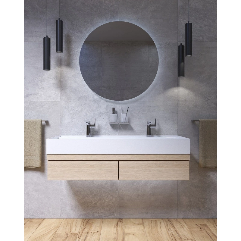 Lavabo INFINITIO Blanco Brillo 121,4x46,9x12 con dos agujeros para grifos SATINF12046