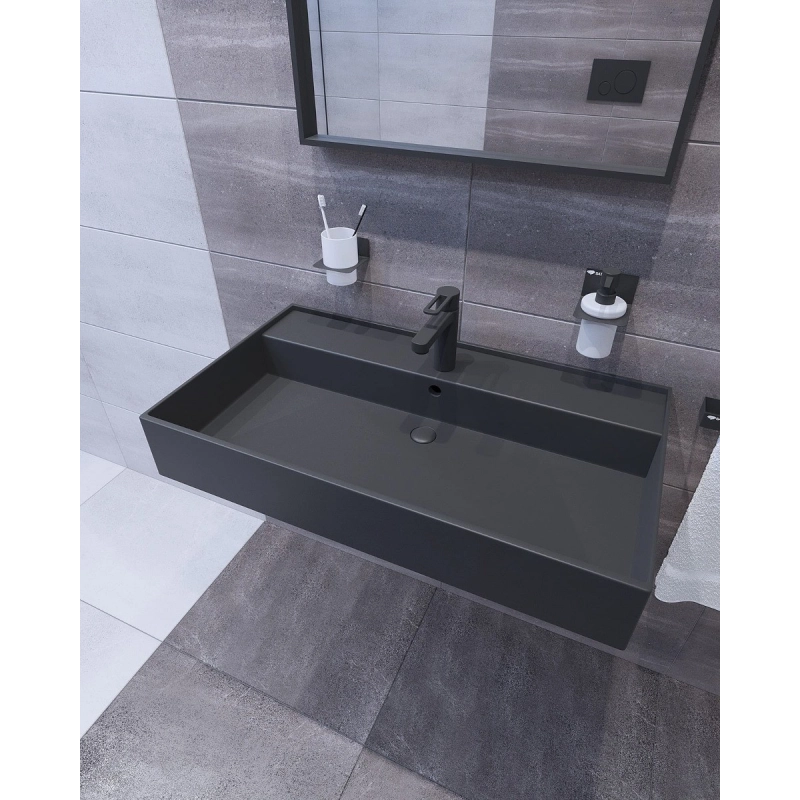 Lavabo INFINITIO NEGRO MATE 80,5X46.5 CM con agujero para grifo SATINF8046