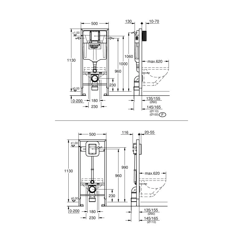 KIT CISTERNA EMPOTRADA Rapid SL 3 en 1 G38811000 con Pulsador Skate Air Cromo Brillo 38505000 y anclajes de Grohe