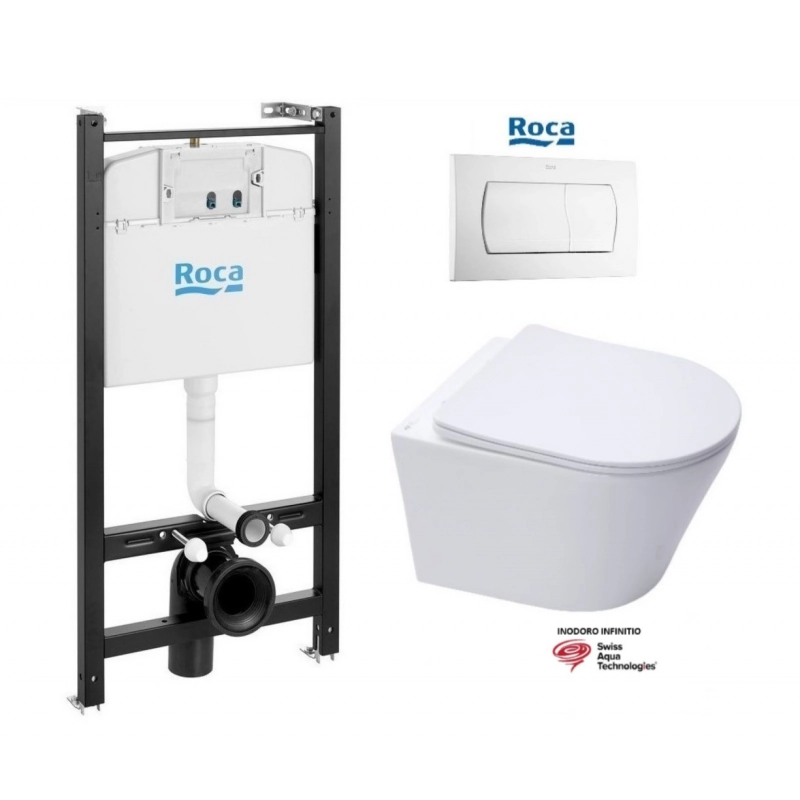 Roca Pack Cisterna empotrada Roca Active Rack + Taza SAT Infinitio + Tapa Slim, soft close + Placa Blanca