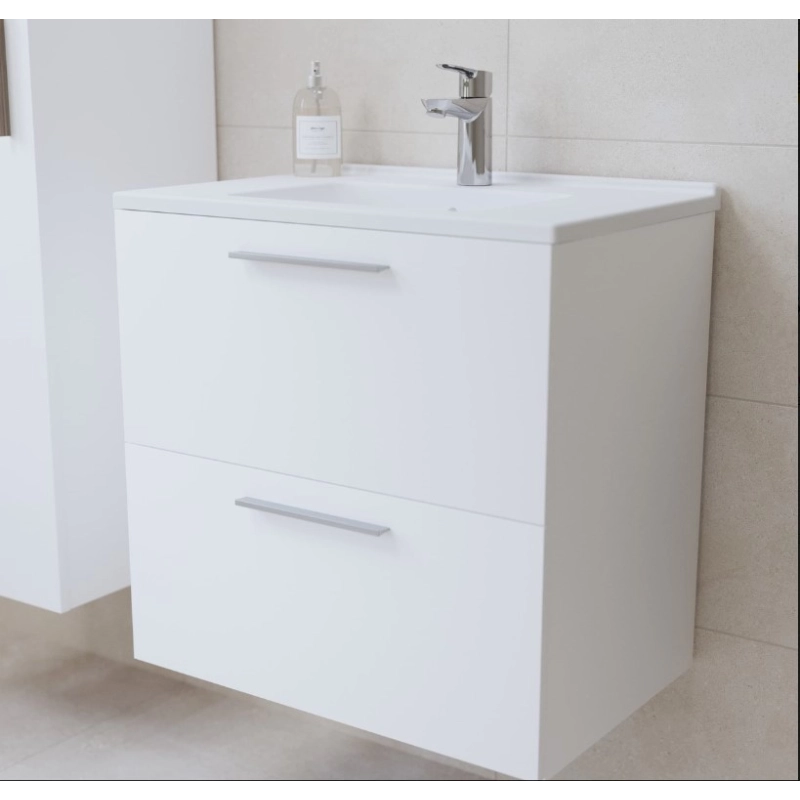 Mueble de baño Vitra Mia Set blanco brillante 79x61x39,5 cm con espejo, lavabo, iluminación LED + armario(MIASET80B)