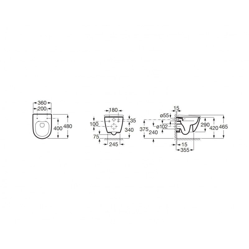 Bastidor GROHE pack cisterna empotrada y pulsador Negro Mate con inodoro suspendido Roca Ona Blanco 48 cm