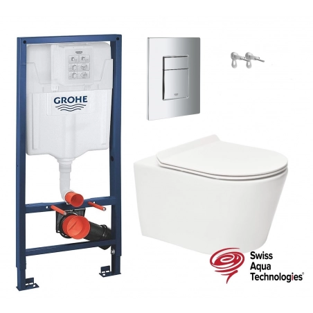 Bastidor GROHE pack cisterna empotrada y pulsador cromo con Inodoro Suspendido  BREVIS Rim-Ex 53 cm de SAT