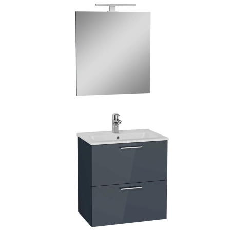 Mueble de baño Vitra Mia Set 59x61x39,5 con espejo lavabo e iluminación LED, gris brillo (MIASET60D)