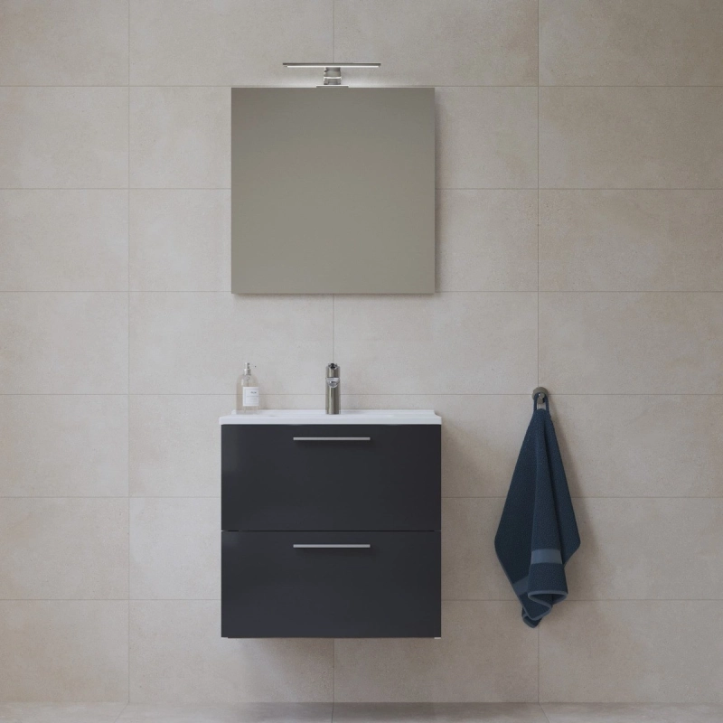 Mueble de baño Vitra Mia Set 59x61x39,5 con espejo lavabo e iluminación LED, gris brillo (MIASET60D)