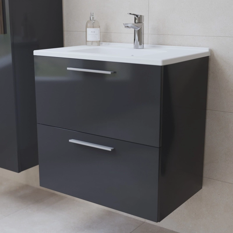 Mueble de baño Vitra Mia Set 59x61x39,5 con espejo lavabo e iluminación LED, gris brillo (MIASET60D)