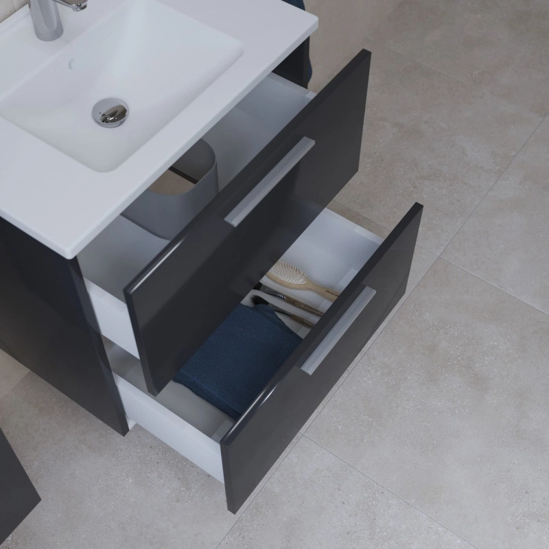 Mueble de baño Vitra Mia Set 59x61x39,5 con espejo lavabo e iluminación LED, gris brillo (MIASET60D)