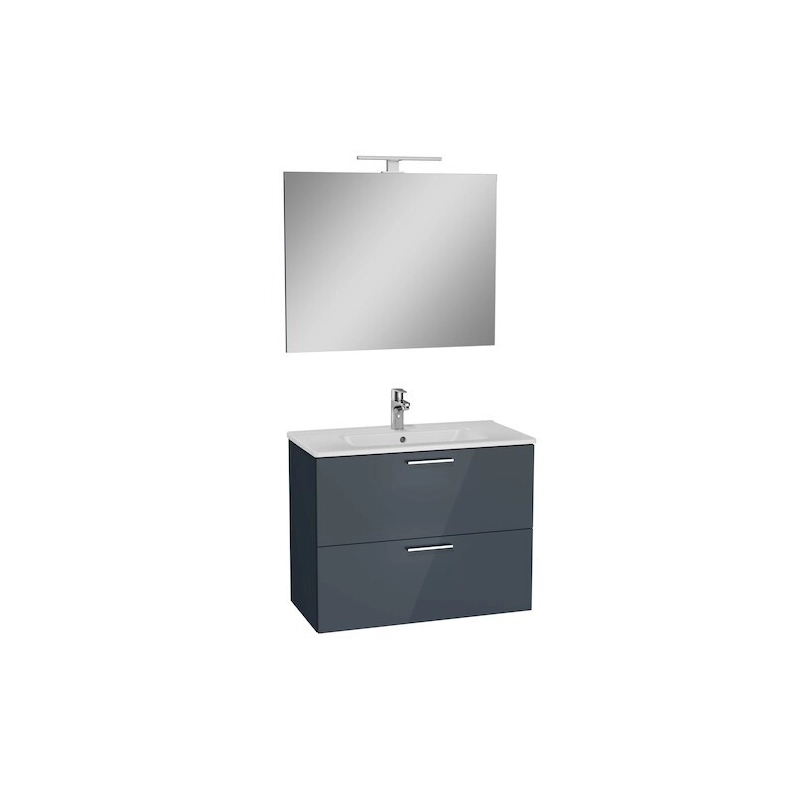 Mueble de baño Vitra Mia Set 79x39,5x61 cm icluye lavabo cerámica, Espejo y Aplique LED IP44 6500 (MIASET80D) gris brillo