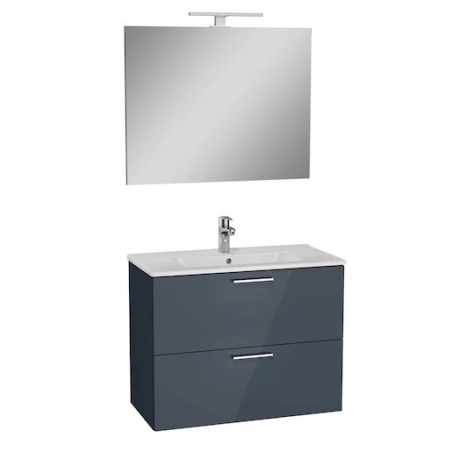 Mueble de baño Vitra Mia Set 79x39,5x61 cm icluye lavabo cerámica, Espejo y Aplique LED IP44 6500 (MIASET80D) gris brillo