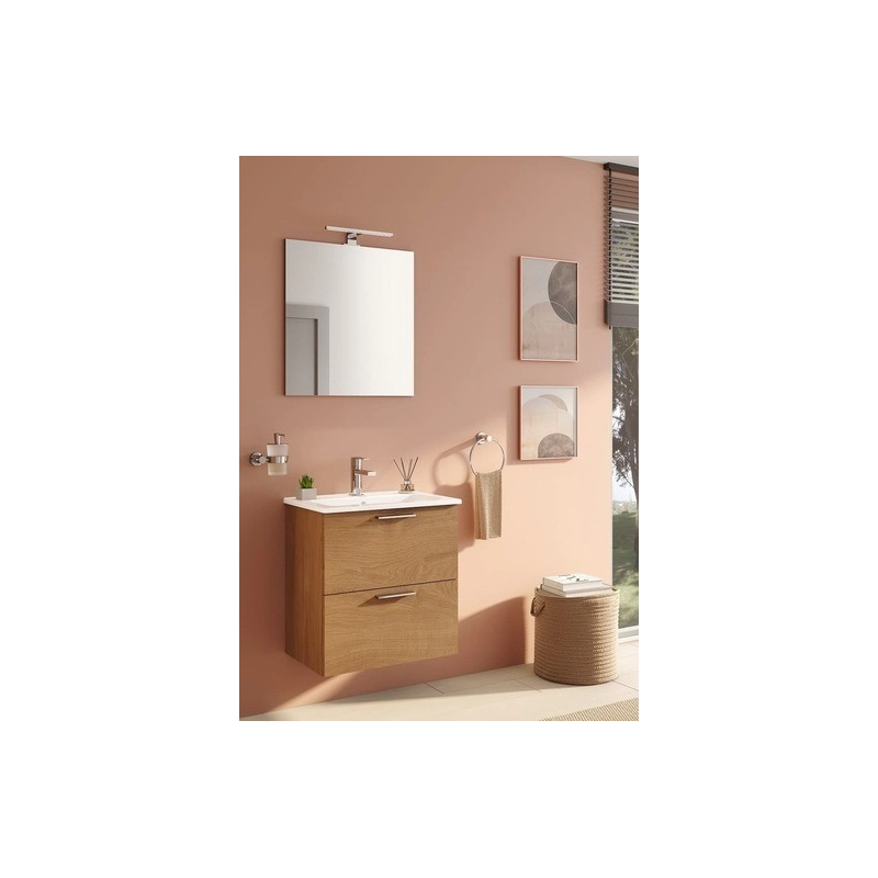 Mueble de baño 59x61x39,5 cm icluye lavabo cerámica, Espejo y Aplique LED IP44 6500 (MIASET40D)