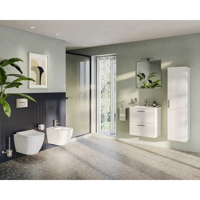 Conjunto de baño Vitra Mia Set 59x61x39,5 que incluye espejo, lavabo, iluminación LED y mueble alto en blanco