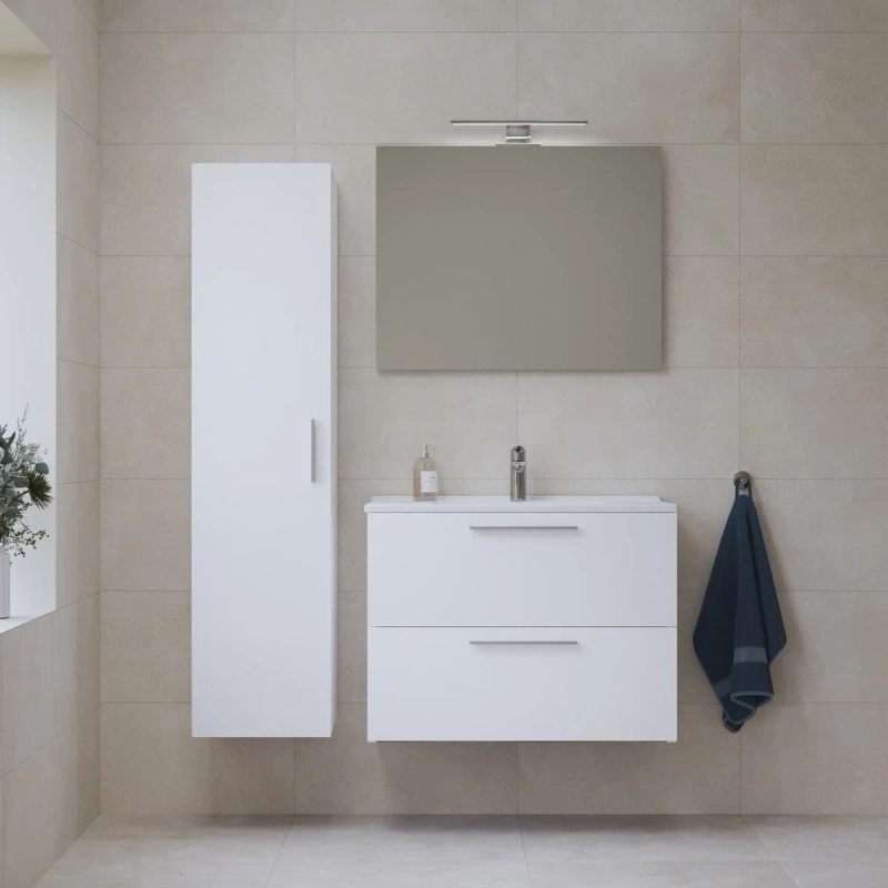 Conjunto muebles de baño Vitra Mia Set 79x39,5x61 que incluye espejo, lavabo, iluminación LED en blanco.