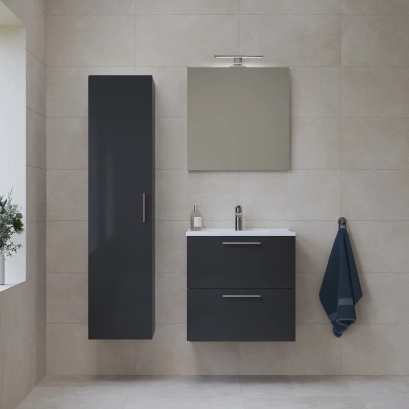 Conjunto muebles de baño Vitra Mia Set 59x61x39,5 que incluye espejo, lavabo, iluminación LED  en gris