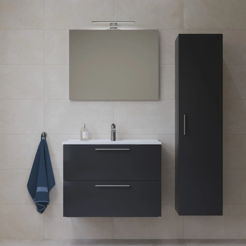 Conjunto muebles de baño Vitra Mia Set 79x39,5x61 que incluye espejo, lavabo, iluminación LED en gris