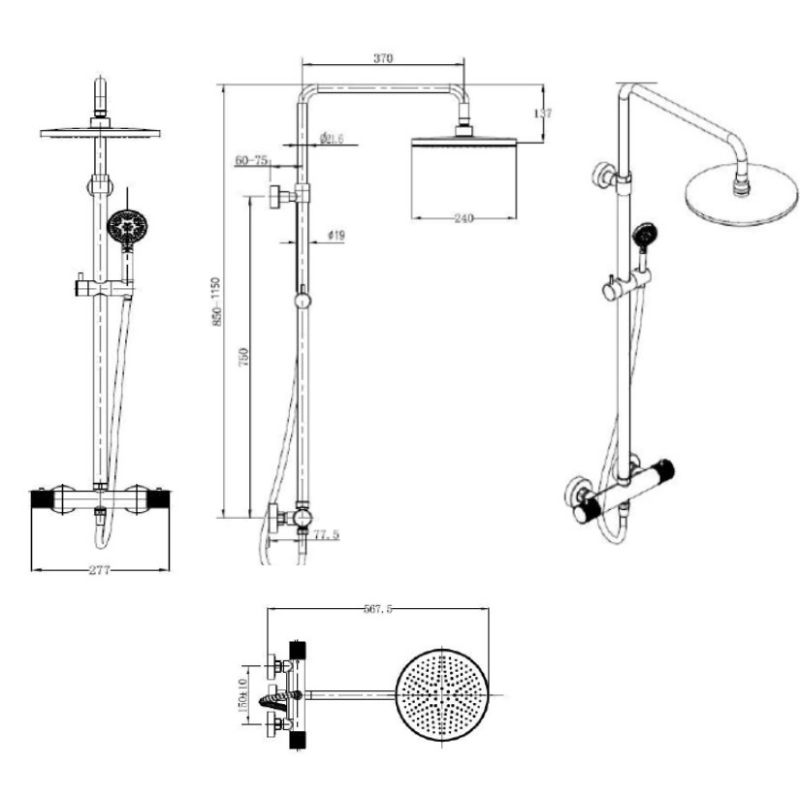 COLUMNA TERMOSTATICA XXL Cromo C/Teleducha 3 F SATSSTK de Swiss Aqua Technologies