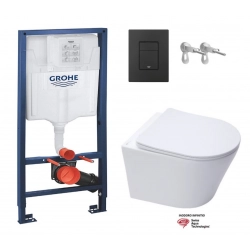 Bastidor GROHE pack cisterna empotrada y pulsador negro mate con inodoro suspendido Rim-ex Infinitio Blanco Mate