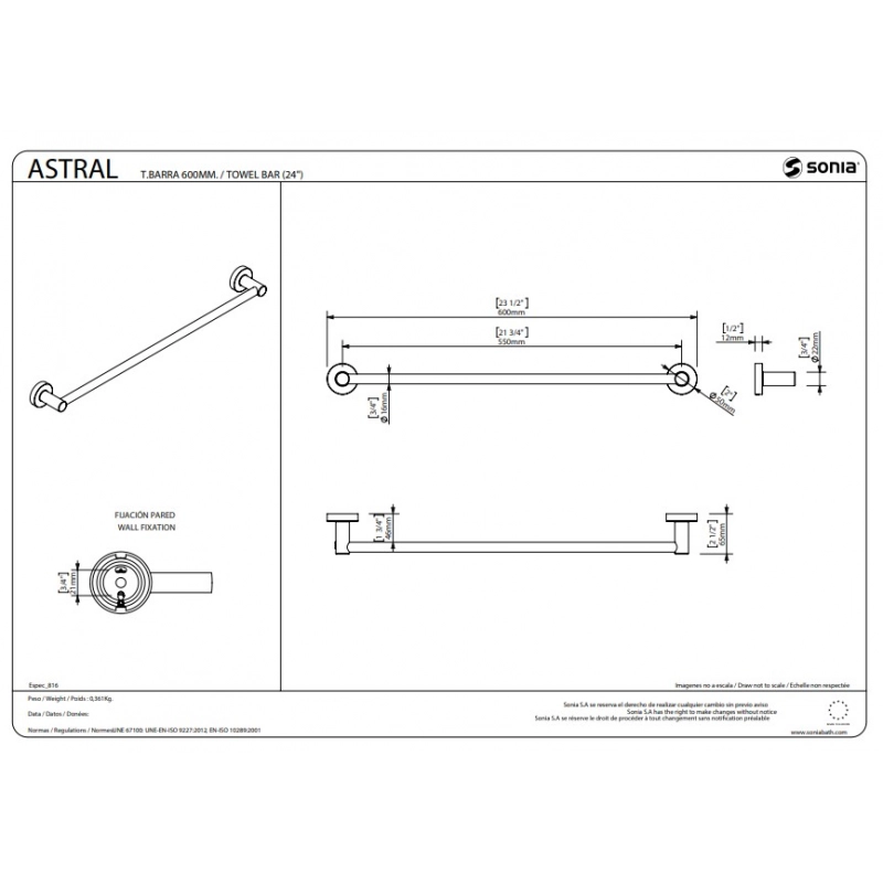 Toallero 60 cm. ASTRAL CROMO Sonia