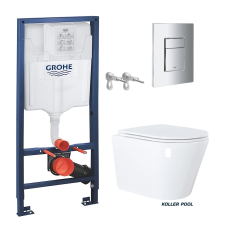 Bastidor GROHE pack cisterna empotrada y pulsador cromo br con WC suspendido Orion blanco 51,5 cm CON SISTEMA VORTEX KP