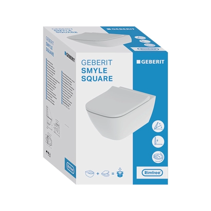 BASTIDOR GROHE CON CISTERNA EMPOTRADA, PULSADOR CROMO BRILLO, INODORO SUSPENDIDO SMYLE SQUARE DE GEBERIT