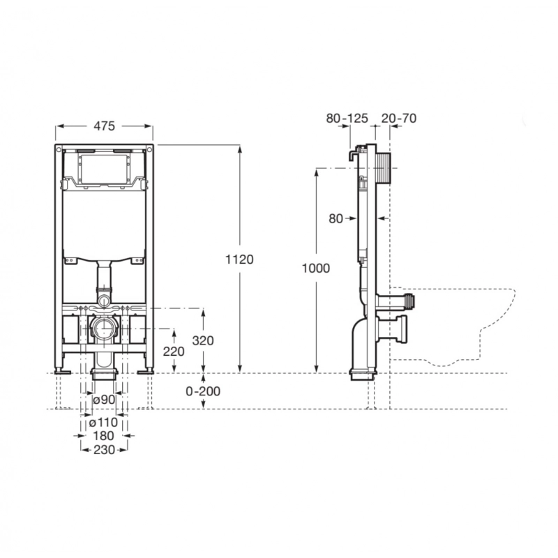 BASTIDOR ROCA DUPLO ONE PACK CISTERNA EMPOTRADA Y PULSADOR PL1 BLANCO BRILLO CON INODORO SUSPENDIDO SMYLE SQUARE DE GEBERIT