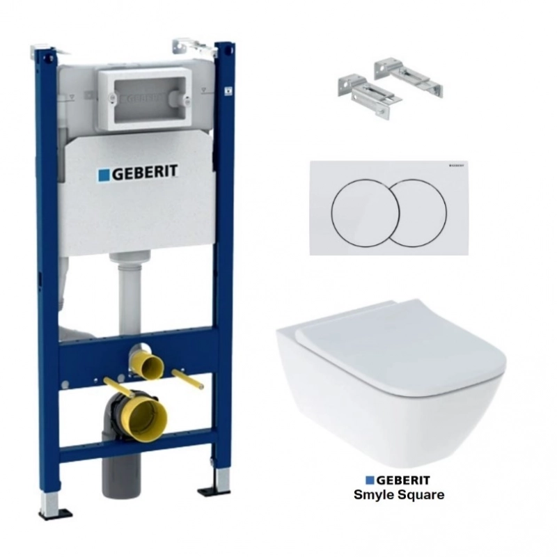 Bastidor GEBERIT Duofix pack cisterna empotrada y pulsador DELTA 01 blan br con inodoro suspendido Smyle Square de Geberit