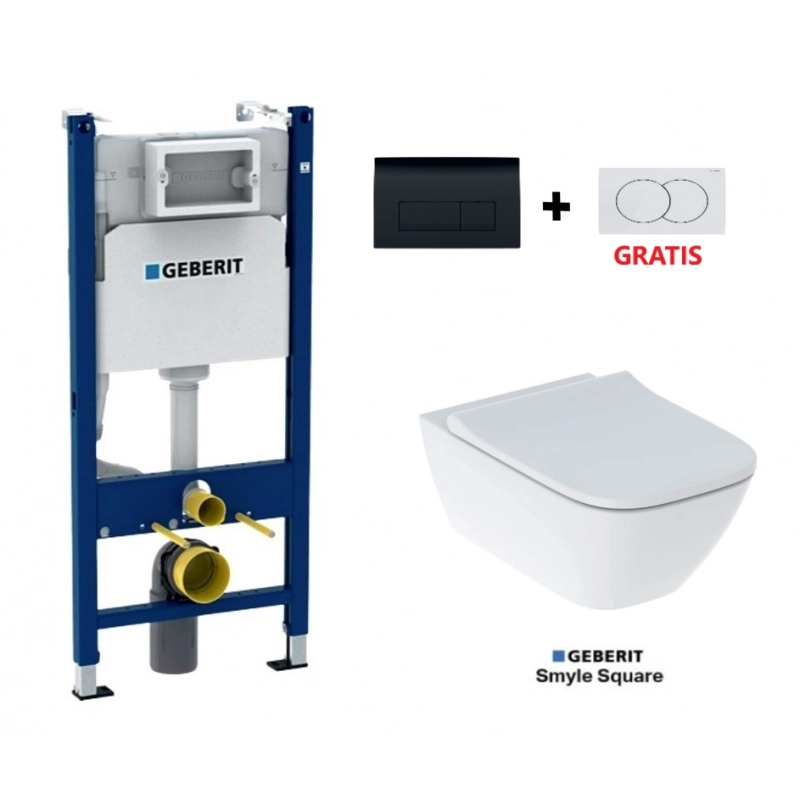 Bastidor GEBERIT Duofix pack cisterna empotrada y pulsador DELTA 50 con inodoro suspendido Smyle Square de Geberit