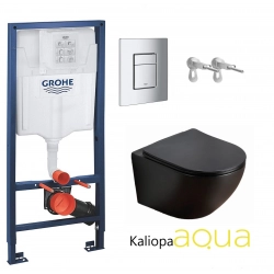 BASTIDOR GROHE PACK CISTERNA EMPOTRADA Y PULSADOR CROMO CON INODORO SUSPENDIDO AQUA-ARIA WC KALIOPA NEGRO MATE