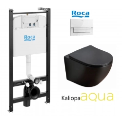 PACK ROCA ACTIVE CISTERNA EMPOTRADA Y PULSADOR BLANCO BRILLO CON INODORO SUSPENDIDO KALIOPA NEGRO 49cm AQUA