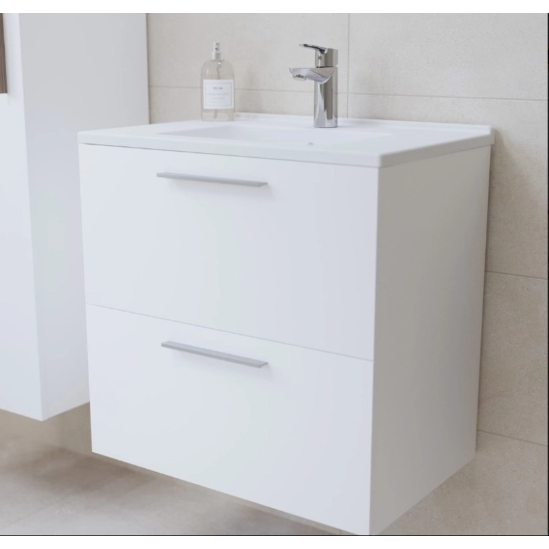 Mueble de baño Vitra Mia Set 59 x 61 x 39,5 cm para baño con espejo, lavabo e iluminación led, Blanco brillante (MIASET60B)